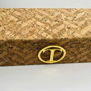 Cork Wood Jewelry Box Gold “T” Monogram Modern Decor 2000s